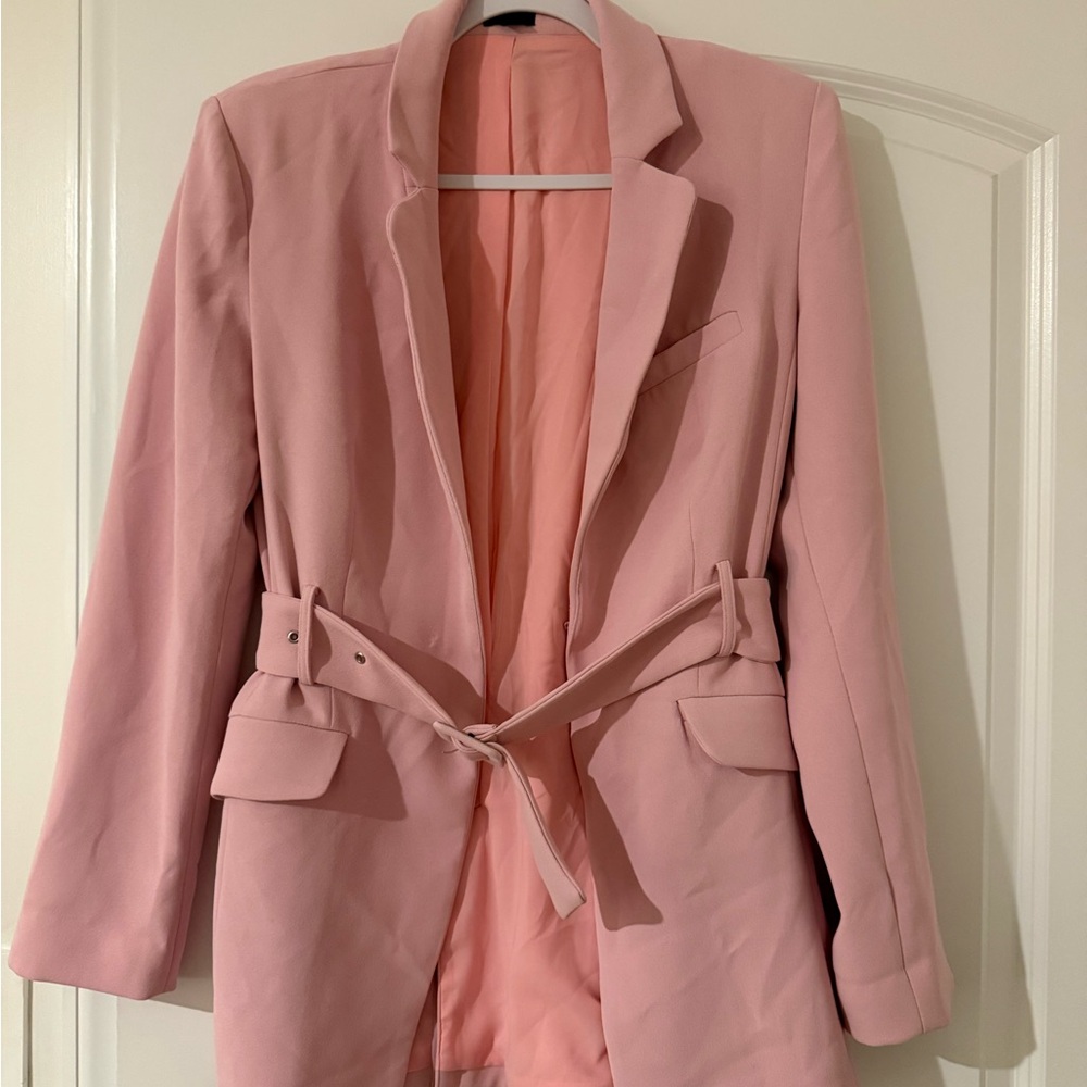 NBD Soft Pink Belted Blazer